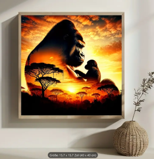 Preview: Diamond Painting Gorilla und Sonnenuntergang